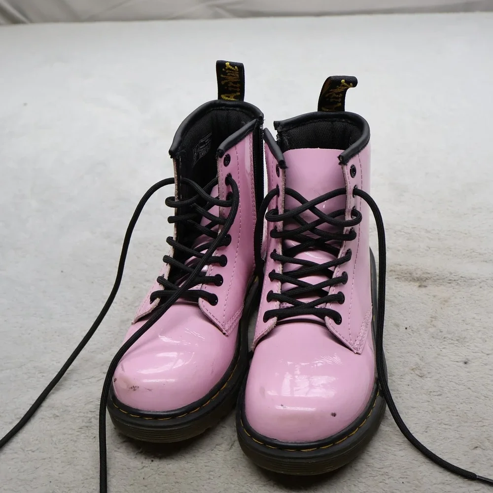 Dr. Martens Girls 1 Combat Boots Pink Patent Leather Lace Up Durable Punk 1460J